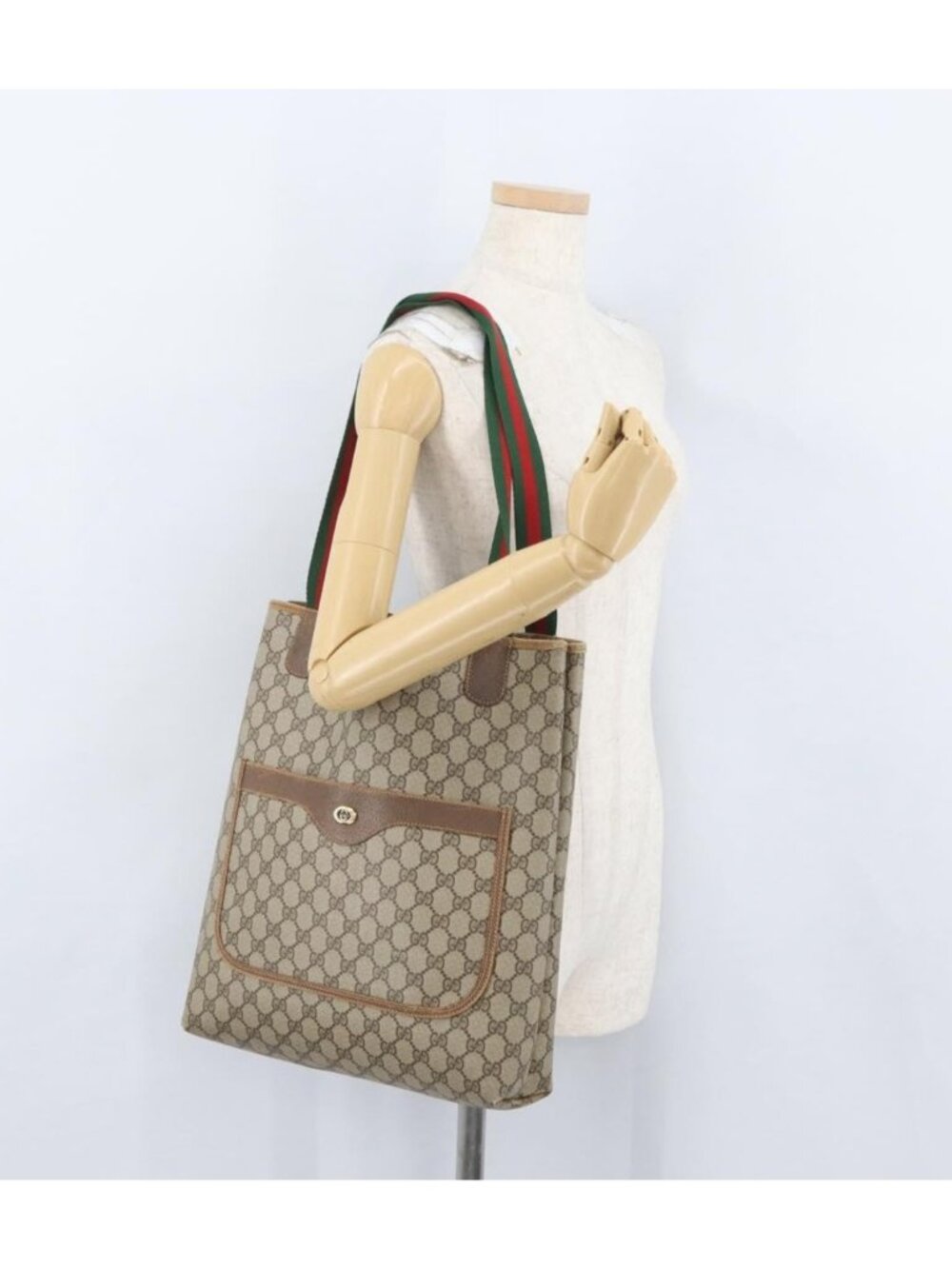 GUCCI GG Supreme Web Sherry Line Tote Bag PVC Beige 89 02 003 - Picture 16 of 16